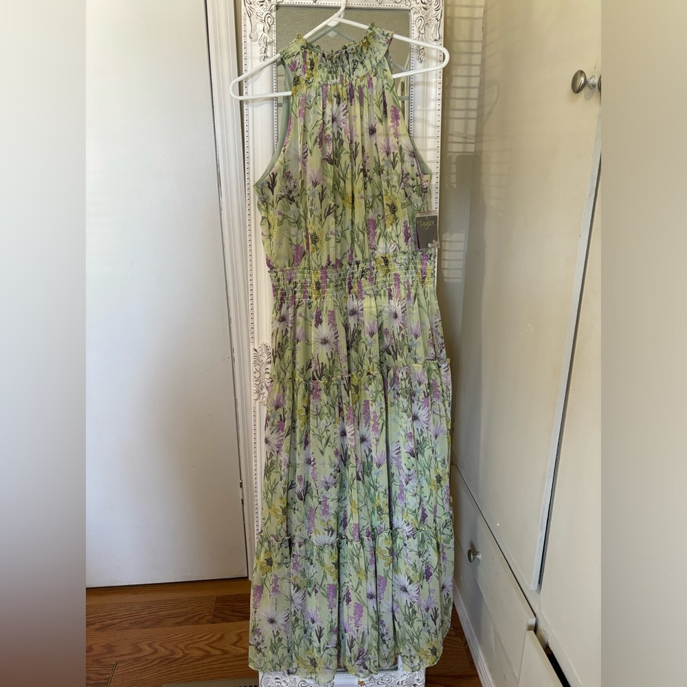 Taylor Dresses Multicolored Ruched Halter Maxi Dress